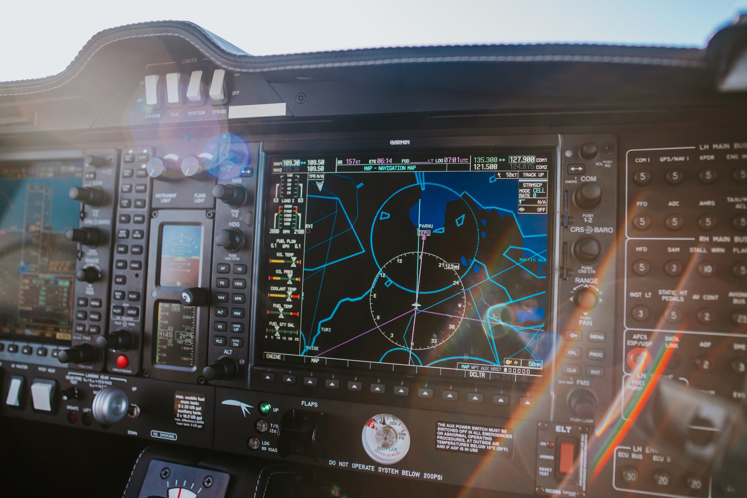 A picture of a plane cockpit with focus on navigation instruments. A photo by Oskar Kadaksoo on Unsplash